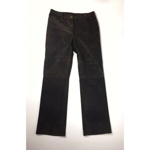 DKNY Chocolate Brown Suede Leather Pants Size 10